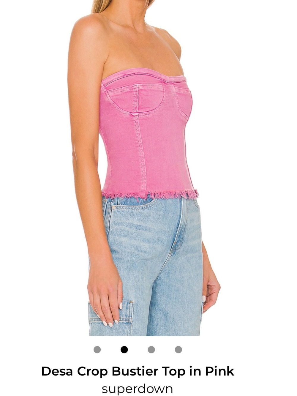 REVOLVE superdown Pink Strapless Frayed-Hem Bustier Crop Top